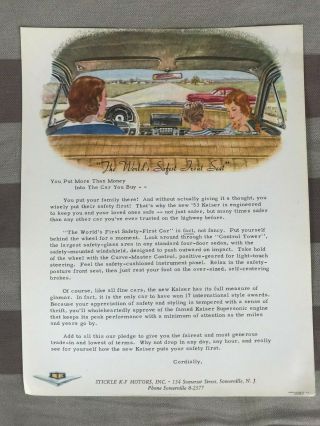 1953 Kaiser Frazer Collectible Dealer Letter