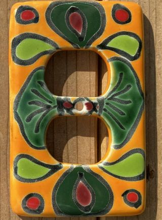 Talavera Pottery Light Switch Cover Wall Plate Double Outlet 3 X 5 Gold Green