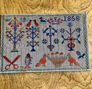 Antique 1858 Dated Child Needlepoint Cross Stitch Sampler Canadian Nova Scotia