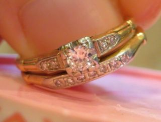 14k Antique Vintage Art Deco Old Cut Diamond Engagement & Wedding Ring Set