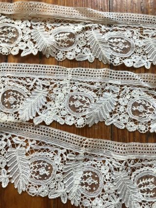 Exquisite Antique Handmade Brussels Lace Trim With Leaves Edging Textile
