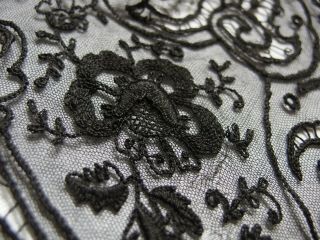Antique Victorian Hand Embroidered Net Lace Shawl Mourning