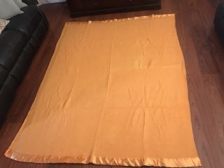 Vintage Baron Woolen Mills Wool Solid Orange Blanket 72” X 88”