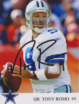 Tony Romo Signed Index Card Size Photo Dallas Cowboys Picture Autograph