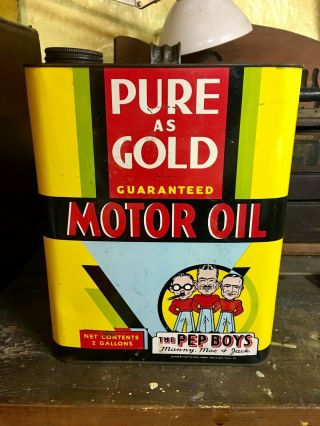 Pep Boys Pure As Gold 1933 2 Gallon Motor Oil Can - Great Shape