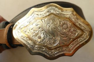 Vintage Montana Silversmiths Belt And Buckle Sterling Silver Plate 34 " Belt