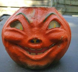 Vintage Halloween Paper Mache Jack O Lantern Pumpkin Candy Container 5