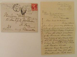 1896 Civil War Veteran Alexander Hamilton Signed Letter W/ Envelope Tarrytown Ny