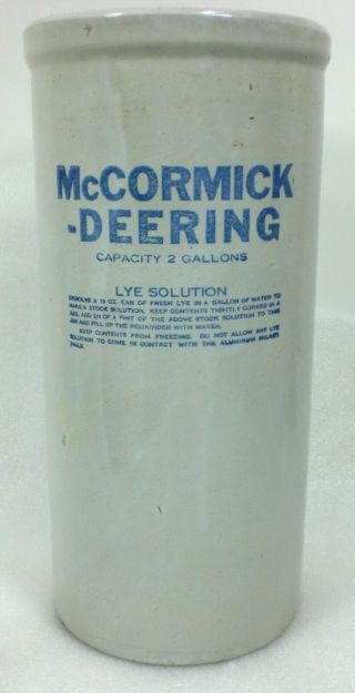 2 Gallon Mccormick - Deering " Lye Solution " Stoneware Crock For Dairy Milkers