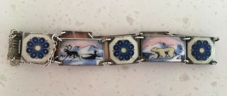 Antique Scandinavian Guilloche Enamel Bracelet by David Andersen Norway Bear Elk 2