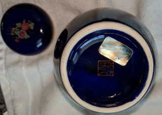 Japanese Cobalt Blue Porcelain Lidded Ginger Jar Tea Caddy Urn Pheasant Japan 3