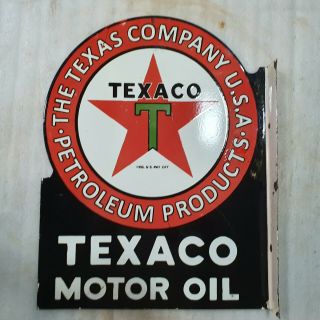 Texaco Motor Oil 2 Sided 21 X 27 Inches Vintage Enamel Sign With Flange