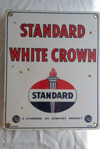 Vintage Standard White Crown Gasoline / Motor Oil Porcelain Sign