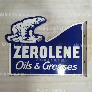 Zerolene Oil & Greases 2 Sided 24 X 16 Inches Vintage Enamel Sign Flange