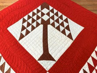Pa Dutch C 1900 Tree Of Life Quilt Vintage Red Mennonite Oxblood