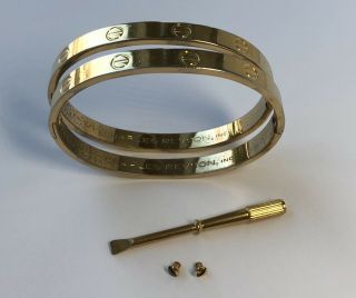 2 - 1970 Charles Revson Love Bracelets Cartier Aldo Cipullo 18k Gold Plate Med