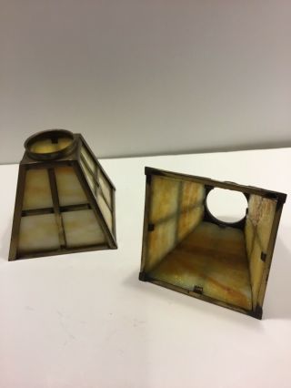 Arts And Crafts,  Mission Era Slag Glass And Brass Lamp Shades 2
