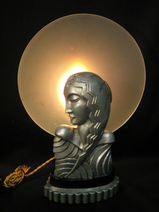 A.  Abbott Schy Wpa Moderne Deco Frankart Nuart Lady Bust Lamp Spelter