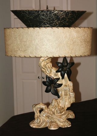 Vintage Mcm Continental Art Co.  Chalkware Lamp Fiberglass Double Shade