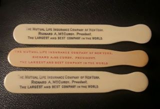 Vintage Set Of 3 Celluloid Bookmarks The Mutual Life Insurance Co Of.  York.