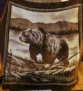Vintage Classic Mexican San Marcos Blanket Grizzly Bear 84x84 Brown/cream W/tag