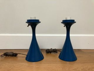 Pair Vintage Laurel Mushroom Mid Century Modern Table Lamp Blue Bill Curry