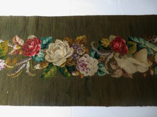 Antique Victorian Berlin Woolwork Floral Hand Embroidered Panel 42 " / 108cm Long