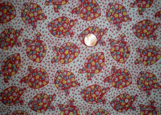 Vintage Cotton Feedsack,  Red Print With Bows And Hearts,  Full Size,  Quilt Sewing