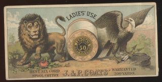 1879 Calendar Trade Card Advertising J&p Coats Thread,  Lion & Eagle Motif