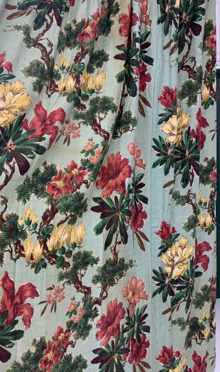 3 Large Panels Of Vintage 40’s 50’s Floral Tropical Metallic Bark Cloth Drapes