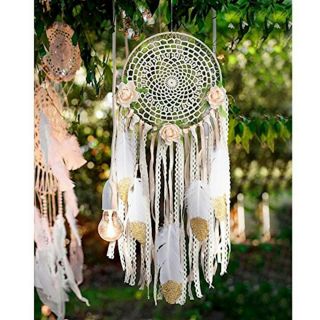 Aerwo Boho Dream Catchers Handmade White Gold Feather Dreamcatchers With Flowers