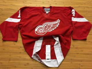 48 - Vtg Detroit Red Wings 14 Shanahan Center Ice Ccm Fight Strap Sewn Jersey