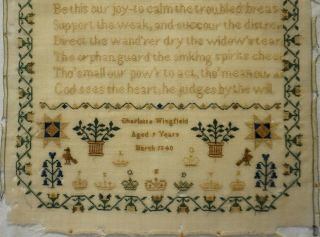 MID 19TH CENTURY VERSE & MOTIF SAMPLER BY CHARLOTTE WINGFIELD AGED 9 - 1840 3