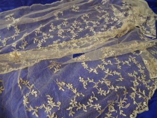4 Long Lengths 19th Century Victorian Tambour Lace Bridal Flounces C.  1880 (b)