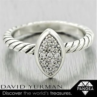David Yurman 925 Sterling Silver & Diamond Petite Pave Oval Cable Ring Size 7