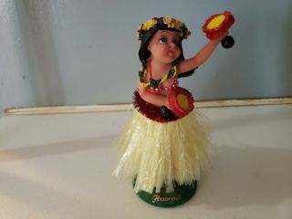 Vintage Hawaiian Girl Bobble Nodder Dashboard Doll Hula Dancer 6 1/2 " With Tape