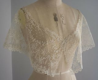 Antique 19th Century Brussels Applique Lace Bertha - With Label