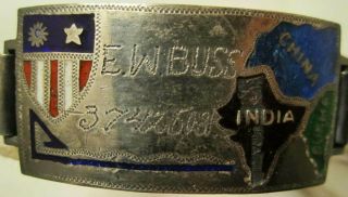 Wwii Cbi China Burma India Silver Enameled Bracelet E.  W.  Buss