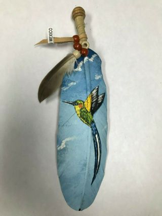 Hand Painted Feather,  Arts & Crafts,  Southwest,  Santa Fe,  Hummingbird 2