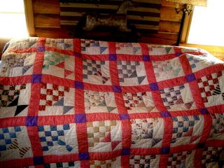Vintage Hand Quilted Flower Basket Squares 65x78 Inches