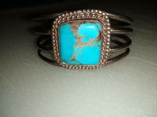 Vintage Native American Turquoise And Sterling Cuff Bracelet