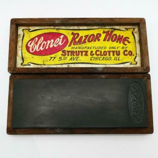 Vintage Strutz & Clottu Clonet Razor Hone Sharpening Stone In Wood Box -