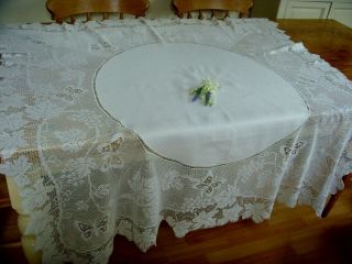 Antique Vintage Mary Card Hand Crochet Lace Tablecloth 