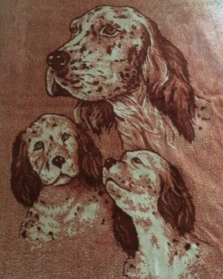 Vtg San Marcos Blanket Dog W/puppies Brown Orange Reversible Plush Acrylic 90x66