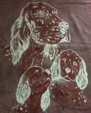 VTG San Marcos Blanket Dog w/Puppies Brown Orange Reversible Plush Acrylic 90x66 3