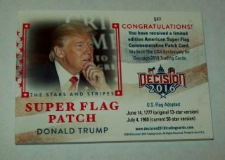 2016 Decision Donald Trump Silver Foil Flag Patch Bench Warmer Card 2