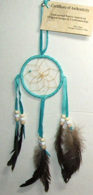 3 " Hoop Dreamcatcher Authentic Native American Turquoise Blue Leather 705