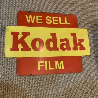 Kodak Film Metal Dealer Sign Two Sided " We Sell Kodak Film " 24 " /18 " Vintage