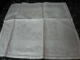 6 Vintage White Irish Linen Damask Napkins With Roses 19 "