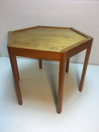 Hans C.  Andersen Hexagonal Teak Side Table Danish Modern Made In Denmark